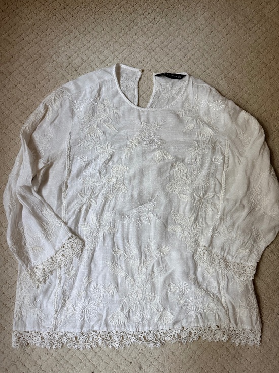 Zara Tops - Zara White Embroidered Lace Boho Large Boho Romantic Cottagecore Festival Top